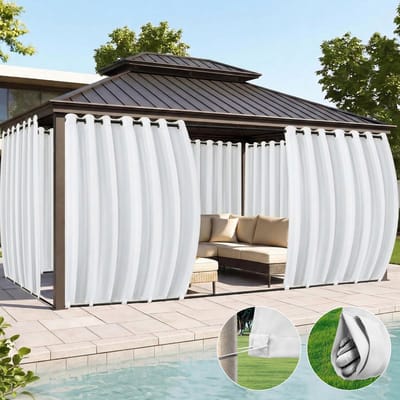 Qelus Extra Breed Buitengordijn Winddicht & Waterdicht - Outdoor Gordijn met Oogjes (Boven) en Anti-wind Lussen (Onder) - Weerbestendig voor Pergola - 180x244cm - Wit - 1 Stuk