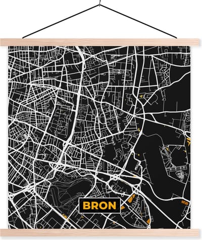 Posterhanger incl. Poster 40x40 cm - Schoolplaat - Plattegrond – Kaart – Bron - Frankrijk – Stadskaart - Textielposter - Blanke latten - Stadskaart