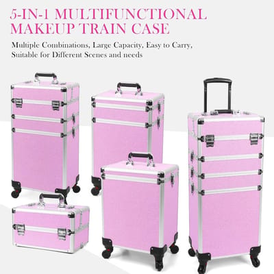 Make-up Trolley - Cosmetica Koffer - Schoonheidssalon - 4-in-1 Modulair - 34.3 x 24.2 x 83.8 cm - Roze