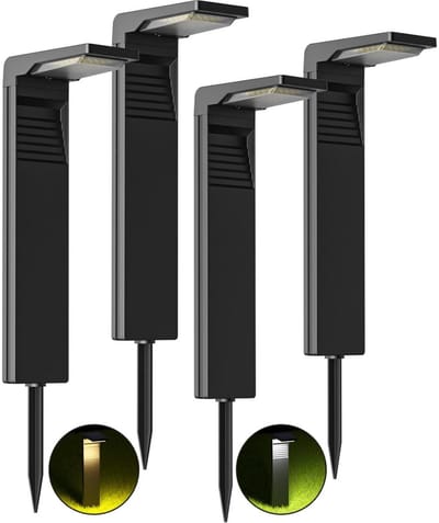 GELLDG Tuinspotjes op zonne-energie geschikt voor buiten - Set van 4 - IP65 Waterdichte padverlichting - Buitenverlichting op zonne-energie - Tuinverlichting - Geschikt voor tuinen/paviljoens/paden