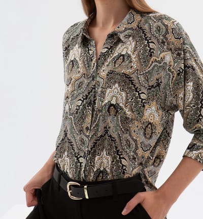 Starry Indigo - Dames Tops / Shirt | Lange Mouwen | Khaki | Maat S/36