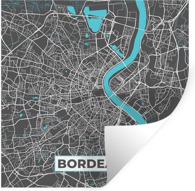 Muurstickers - Sticker Folie - Bordeaux - Frankrijk - Plattegrond - Kaart - Stadskaart - 100x100 cm - Plakfolie - Muurstickers Kinderkamer - Zelfklevend Behang XXL - Zelfklevend behangpapier - Stickerfolie