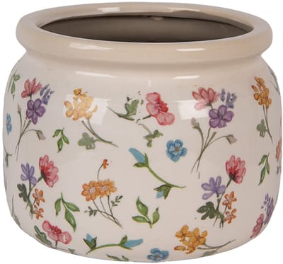 Keramiek Bloempot voor Binnen – Kleurrijke Bloemen – Rustieke Pot – Ø 20 cm – Bloemenmotief