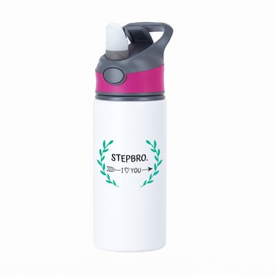 Hacebo® - stepbro I love you waterfles met rietje roze - Broer - de liefste stiefbroer - verjaardag - cadeautje voor broer - broer artikelen - kado - geschenk - water fles - 650ML