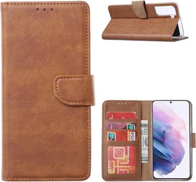 LuxeBass book case hoesje voor Samsung Galaxy A52 | bruin kunstleer | portemonnee met ruimte voor 3 pasjes | bescherming voor- & achterkant | valbestendig tot 1m