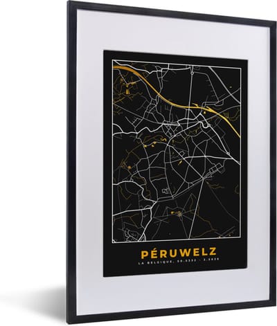 Fotolijst incl. Poster - Plattegrond - Péruwelz - Stadskaart - Kaart - 30x40 cm - Posterlijst