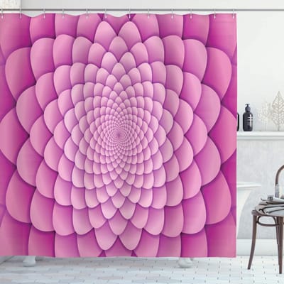 ABAKUHAUS Douchegordijn – Mandala Roze, 175 x 180 cm – Polyester, waterafstotend, inclusieve haken