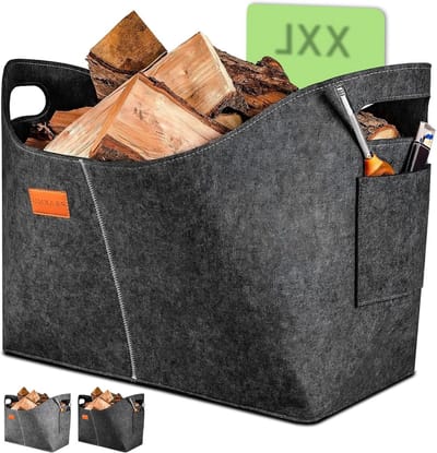 Haardhoutopslag - Houtopberging Grote Brandhoutkorf - Gerecycled Vilt - Opvouwbare Opbergbox voor Haardhout en Meer - Robuust & Veelzijdig - Donkergrijs