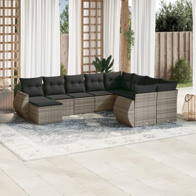 vidaXL - 10-delige - Loungeset - met - kussens - poly - rattan - grijs