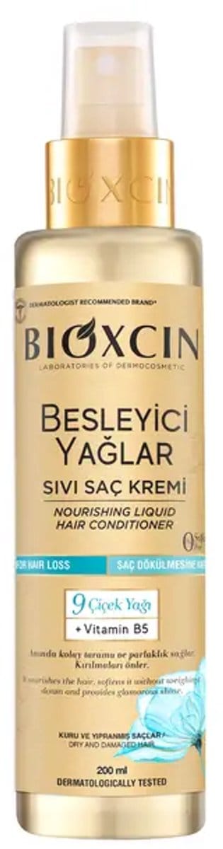Bioxcin Nourishing Liquid Hair Conditioner Spray – Voedende Leave-in Haarspray met 9 Bloemoliën & Vitamine B5 – Anti-Haaruitval & Pluiscontrole – Voor Droog & Beschadigd Haar – Sulfaatvrij – 200 ml