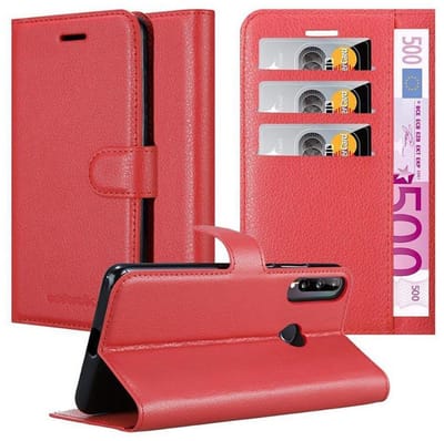 Cadorabo Hoesje geschikt voor Huawei P40 LITE E in KARMIJN ROOD - Beschermhoes met magnetische sluiting, standfunctie en kaartvakje Book Case Cover Etui