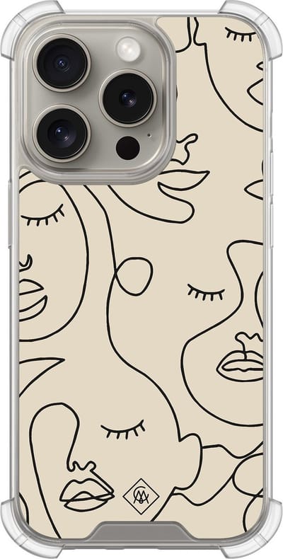 Casimoda® hoesje - Geschikt voor iPhone 15 Pro - Abstract Face Lines - Shockproof case - Extra sterk - TPU/acryl - Multi, Transparant