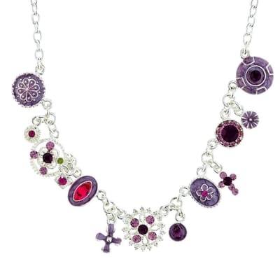 Behave® ketting zilverkleur met fuchsia fantasie hangers en steentjes 41,5 cm (+5 cm verlengketting)