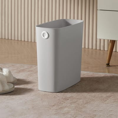 Kleine Prullenbak - Afvalbak Mini - Ruimtebesparend Afval - Ingebouwd Zakhouder - 27x27x12 cm - Warmgrijs