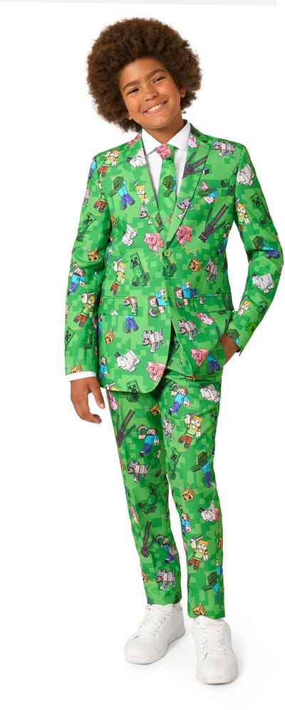 OppoSuits Minecraft Jongens Pak - Kids Kostuum - Blazer, broek en stropdas - Verkleedkleding Tieners - Groen - Game Outfit - Maat EU146/152