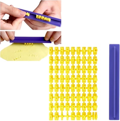 1 set letterstempels - Speciaal voor klei bakken - Zelfgemaakte koekjesstempels - Stempels met taartboodschappen - Eén maat past iedereen -81*125mm- Voor het maken van handgemaakte letters voor klei bakken - Geel, Paars