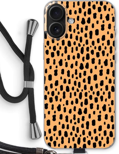 Case Company® - Hoesje met koord geschikt voor iPhone 16 Plus hoesje met Koord - Panter - Telefoonhoesje met Zwart Koord - Bescherming aan alle Kanten en Over de Schermrand