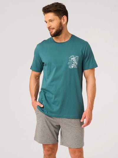 Key Katoenen Heren Pyjama Korte Mouw Print Petrol Grijs MNS 741 M