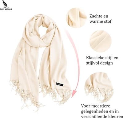 San Vitale® - Luxe Sjaal - Pashmina Shawl - Cashmere/Kasjmier Mix - Omslagdoek - Creme - Off white