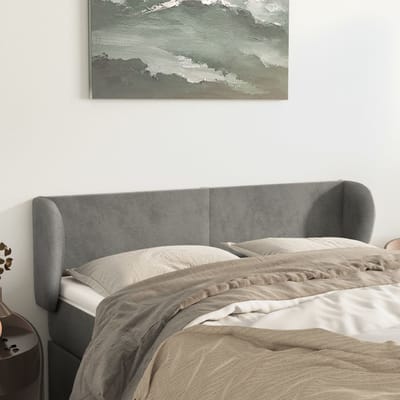 vidaXL - Hoofdbord - met - randen - 147x23x78/88 - cm - fluweel - lichtgrijs