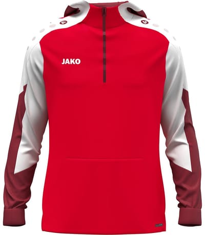 Jako Dynamic Hooded Half Zip Kinderen - Rood / Wit / Donkerrood | Maat: 152