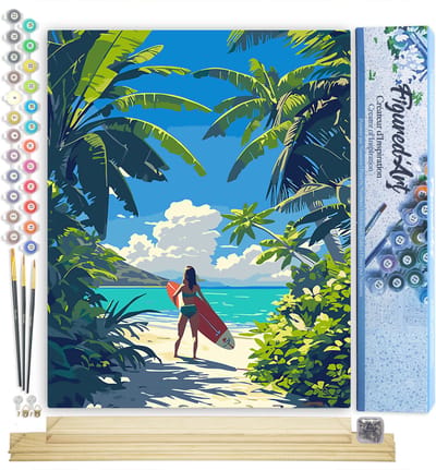 Figured'Art Schilderen op Nummer Volwassenen canvas Tropisch surfparadijs- Handwerk acrylverf Kit DIY Compleet - 40x50cm met DIY houten lijst