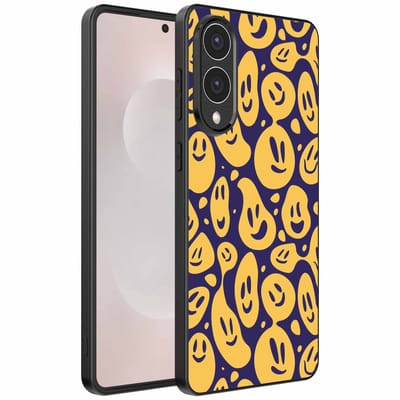 Geschikt voor Samsung Galaxy S25 Edge Telefoonhoesje met smiley opdruk - TPU backcover case emoji design - Paars Geel - Smartphonica geschikt voor Samsung Galaxy S25 Edge