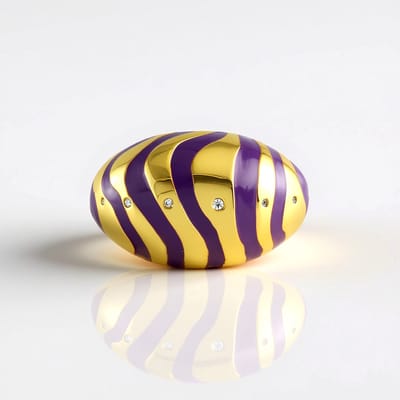 Cavill - 925 Sterling Zilver Ring - 0,145 ct Cambodjaanse Zirkonen - Verguld - Paarse Zebraprint - Moderne Damesring