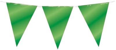 10 meter vlaggenlijn - Groen - 15 vlaggen - Glimmende folie voor binnen & buiten - 30 cm vlaggen - Herbruikbare slinger