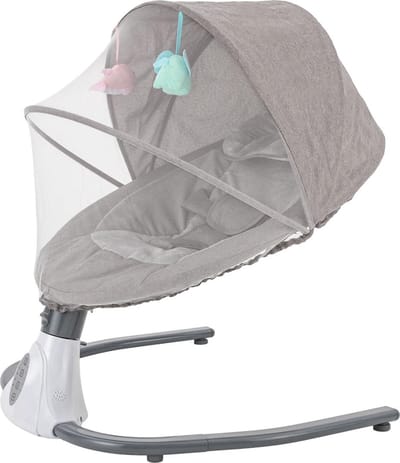 Baby swing - Elektrische schommelstoel baby - Met muziek - Met klamboe en parasol - 4 standen - Afstandbediening - Grijs