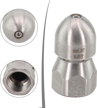 Afvoerbuis reiniger - Hogedruk mondstuk - Verstoppingen verwijderen - 70L/min waterstroom - 50mm x 30mm - Zilverkleurig