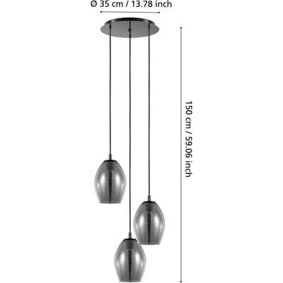 EGLO Estanys Hanglamp - Ø45 cm - E27 - Rookglas - Grijs/Zwart