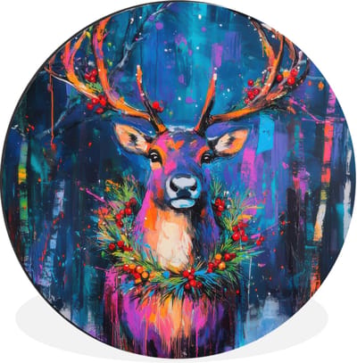 WallCircle - Wandcirkel - Muurcirkel - Rendier - Krans - Sprookjesachtig - Blauw - Aluminium - Dibond - 30x30 cm - Binnen en Buiten