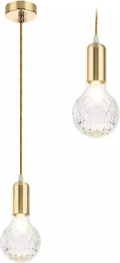 TooLight Gouden hanglamp - Ø9 cm - Verstelbare kabel - Reliëfpatroon - Metaal en glas