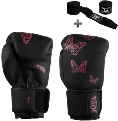 Joya Butterfly Kickbokshandschoenen voor Kinderen - 8 oz – Zwart/Roze – Synthetisch Leer – Optimale Schokabsorptie – Inclusief Bandage - Joya Fight Gear