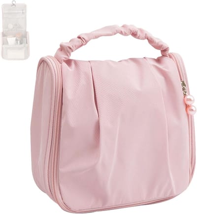 Cosmetica Organizer voor Vrouwen - Waterdichte Toilettas met Haak en Rits - Ruime Make-up Tas in Modern Roze Design