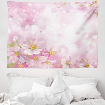 ABAKUHAUS Rozenwandtapijt, Bloeiende Lente, 150 x 110 cm, Roze Geel en Groen