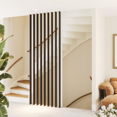 Roomdivider Lat Zwart Eiken 274,5 cm – Inclusief Montageset – Houten Lat 18x80 mm – Voor Lattenwand / Scheidingswand – Per stuk