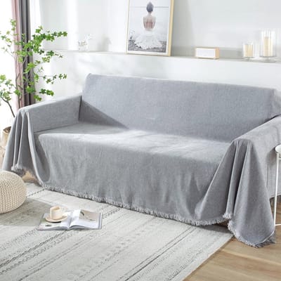 Bankovertrek Chenille - Plaid Bank - Meubels Beschermen - Wasbaar Antislip - 180 x 260 cm - Lichtgrijs