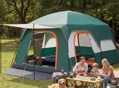 Linkforu - Ruime Familietent - Waterdicht En Windbestendig - Grote Cabine Tent - Gezinscamping - Met Luifel En Ventilatie – Tot 4 personen