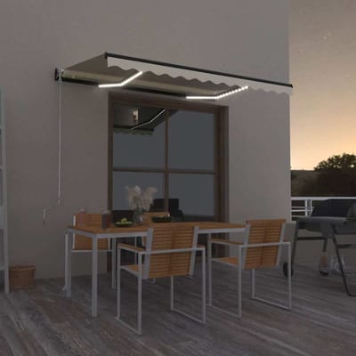 vidaXL - Luifel - handmatig - uittrekbaar - met - LED - 350x250 - cm - geel - en - wit