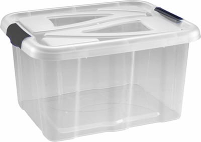 Hega Hogar opbergbox - transparant/zilvergrijs- 30 liter - 49 x 39 x 26 cm - kunststof - opbergdoos - Opbergbak
