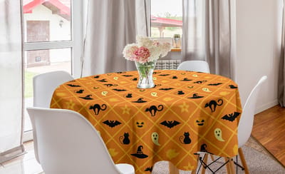 ABAKUHAUS Spirit ronde tafelkleed, cirkelvormige tafelkleed voor eetkamerkeukendecoratie, 150 cm, oranje zwart lichtgeel