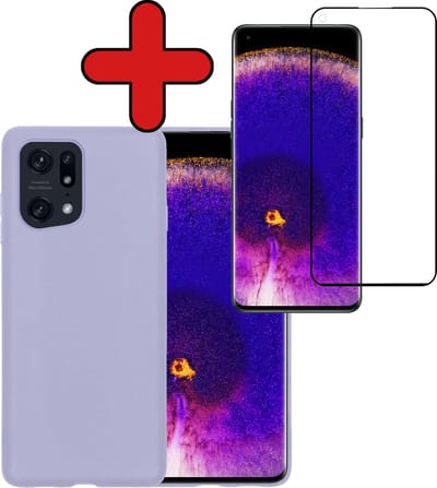 Hoesje - Met Screenprotector - Geschikt voor OPPO Find X5 - Sterk & Shockproof - Telefoon Hoes - Back Cover - Siliconen Case - Telefoonhoes - Lila