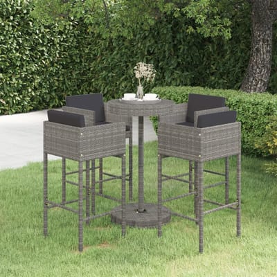 vidaXL - 5-delige - Tuinbarset - met - kussens - poly - rattan - grijs