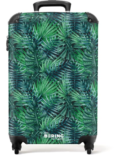 NoBoringSuitcases.com - Koffer - Palm bladeren monstera patroon groen - Past binnen 55x40x20 cm en 55x35x25 cm - Trolley handbagage - Valiezen met wieltjes volwassenen - Reiskoffer op wielen - Rolkoffer lichtgewicht