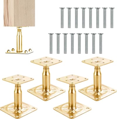 Verstelbare Paalsteun Set van 4 met 16 Schroeven, Gegalvaniseerde Ondersteuning voor 100-150 mm, Ideaal voor Tuin- en Bouwprojecten