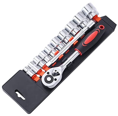 Dopsleutelset 3/8 inch - 12-delige set met metrische aanslagen van 10-24 mm - Autoreparatiegereedschap met verlengstang en snelspan-ratelsleutel