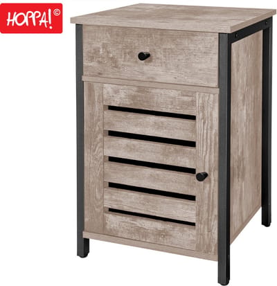 Hoppa! Nachtkastje - Greige / Zwart met lade en deurtje - 41 x 41 x 61 cm (B x D x H)