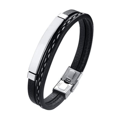 BAZORO® Leren Armband - Heren - RVS Sluiting - 21 cm - Zilverkleurig